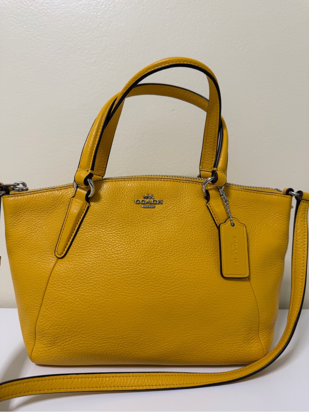 Coach Mini Kelsey Satchel Pebble Leather Mustard Yellow Style# F57563 - Picture 2 of 12